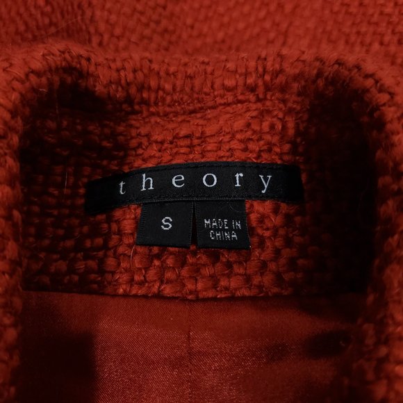 Theory Orange Tweed Button Up Sonoa Wool Coat - Picture 8 of 9